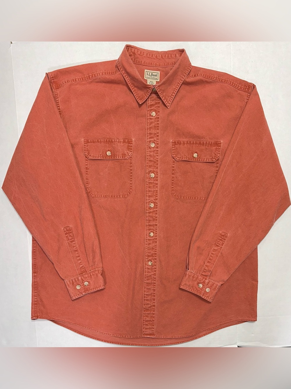 L.L. Bean Men's XL Reg Button Up Long Sleeve Shirt 0FCW7 Rust Orange Cotton